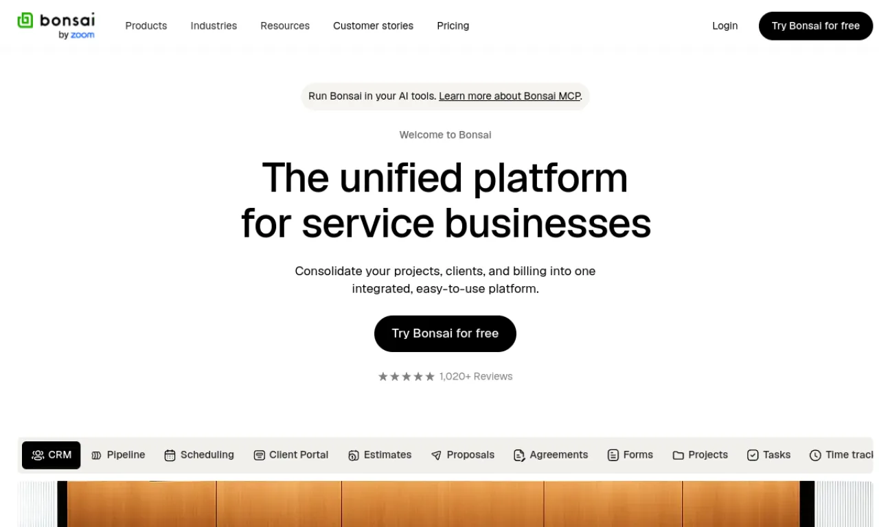 Screenshot of Bonsai website