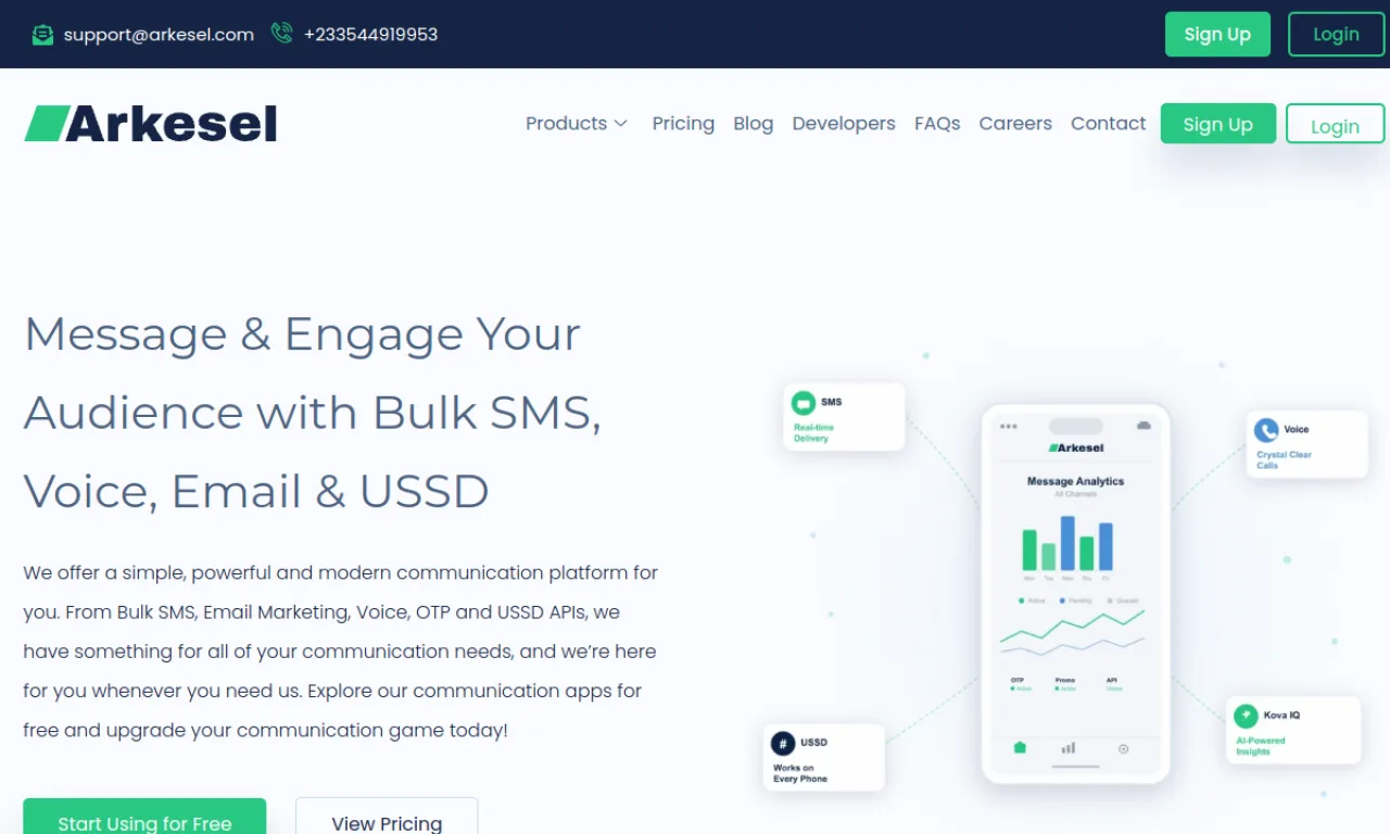Screenshot of Arkesel website