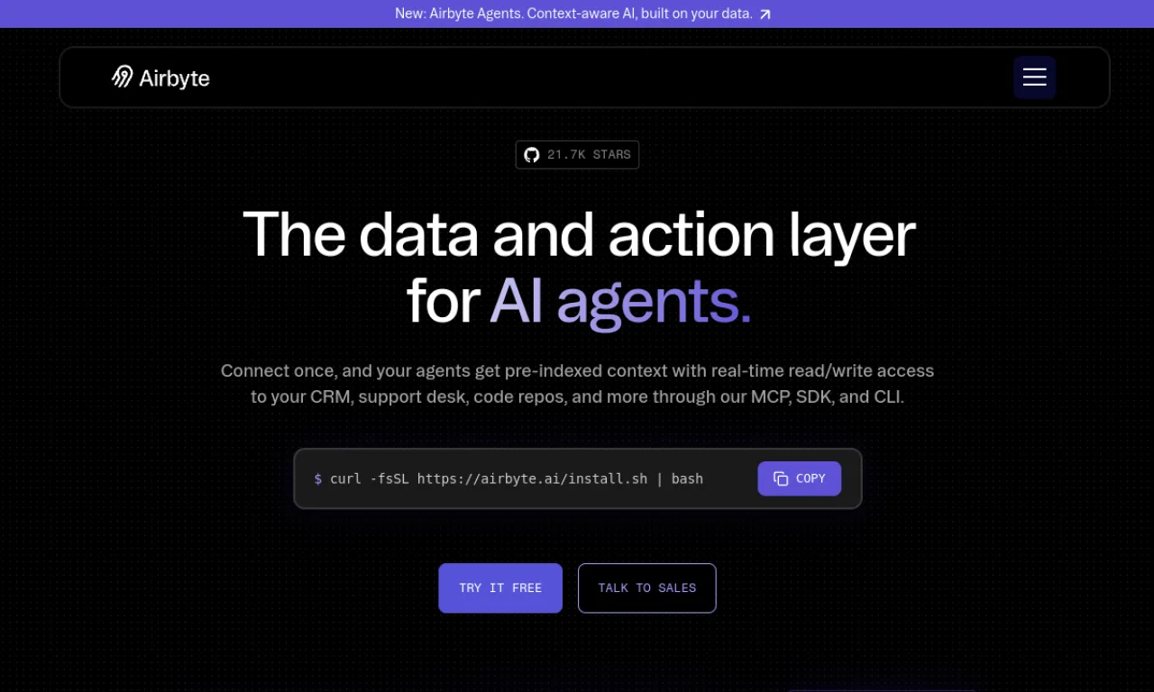 Screenshot of Airbyte website