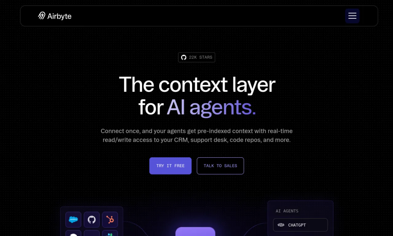 Screenshot of Airbyte website