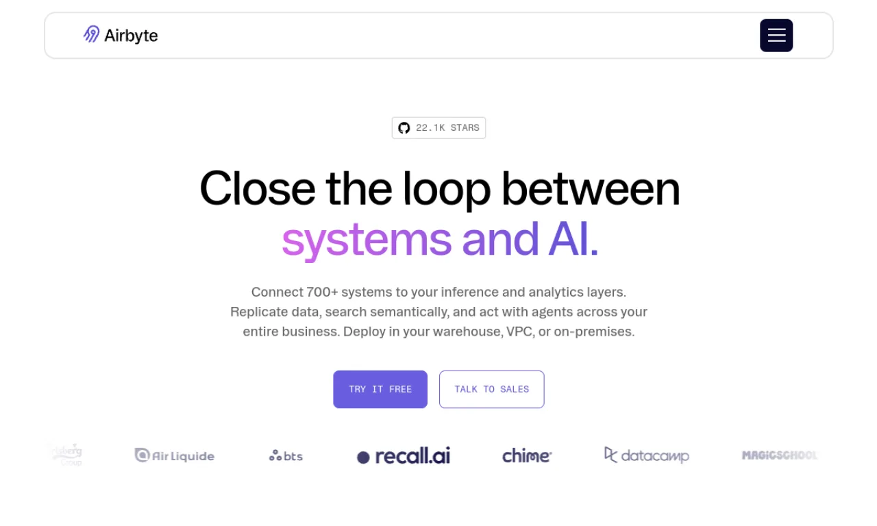 Screenshot of Airbyte website