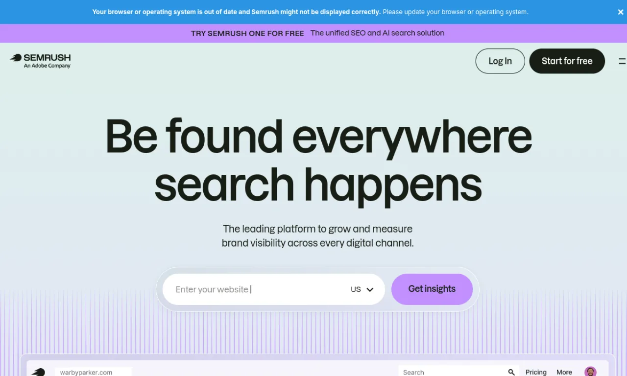 Screenshot of Semrush .Trends website