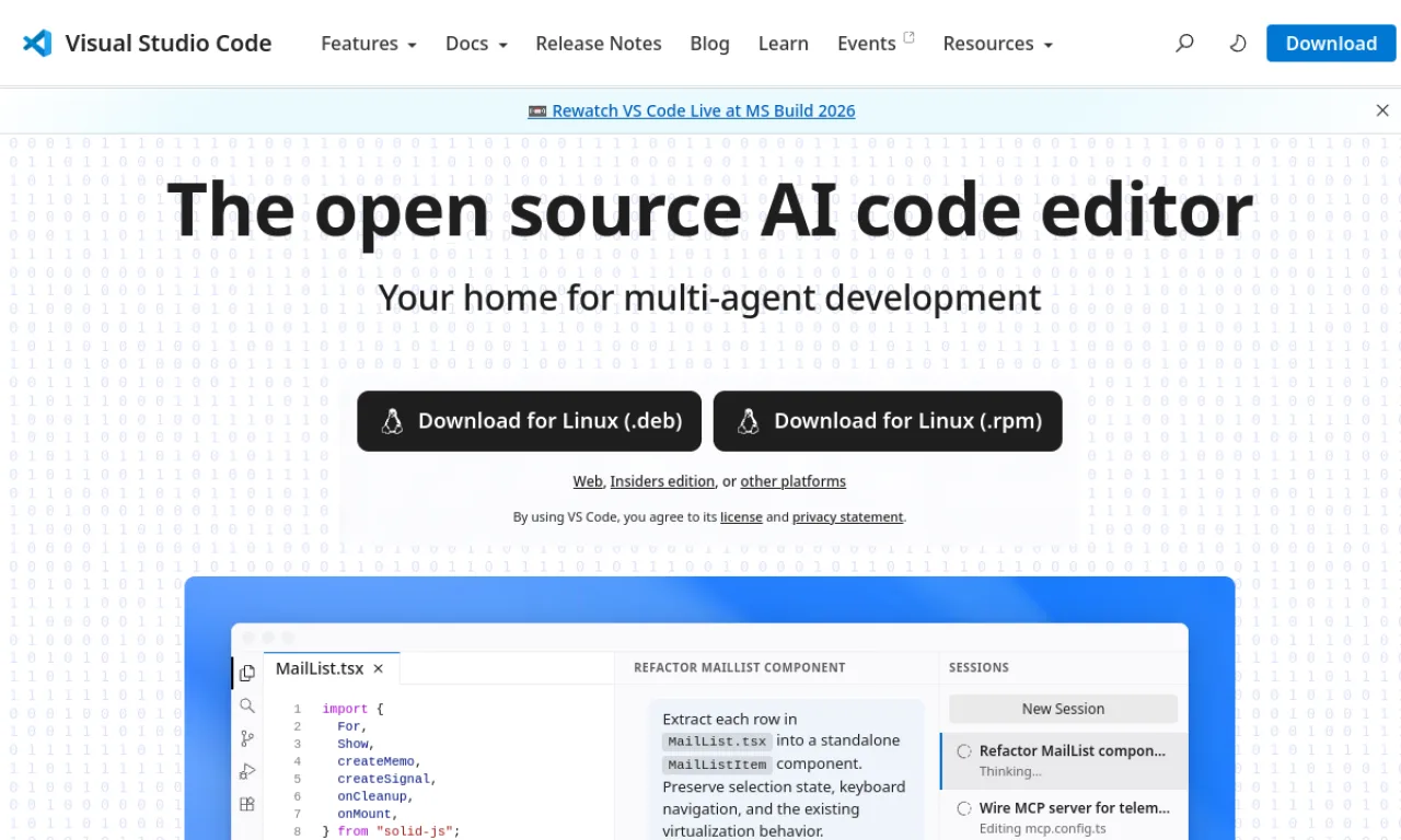 Screenshot of VS Code website