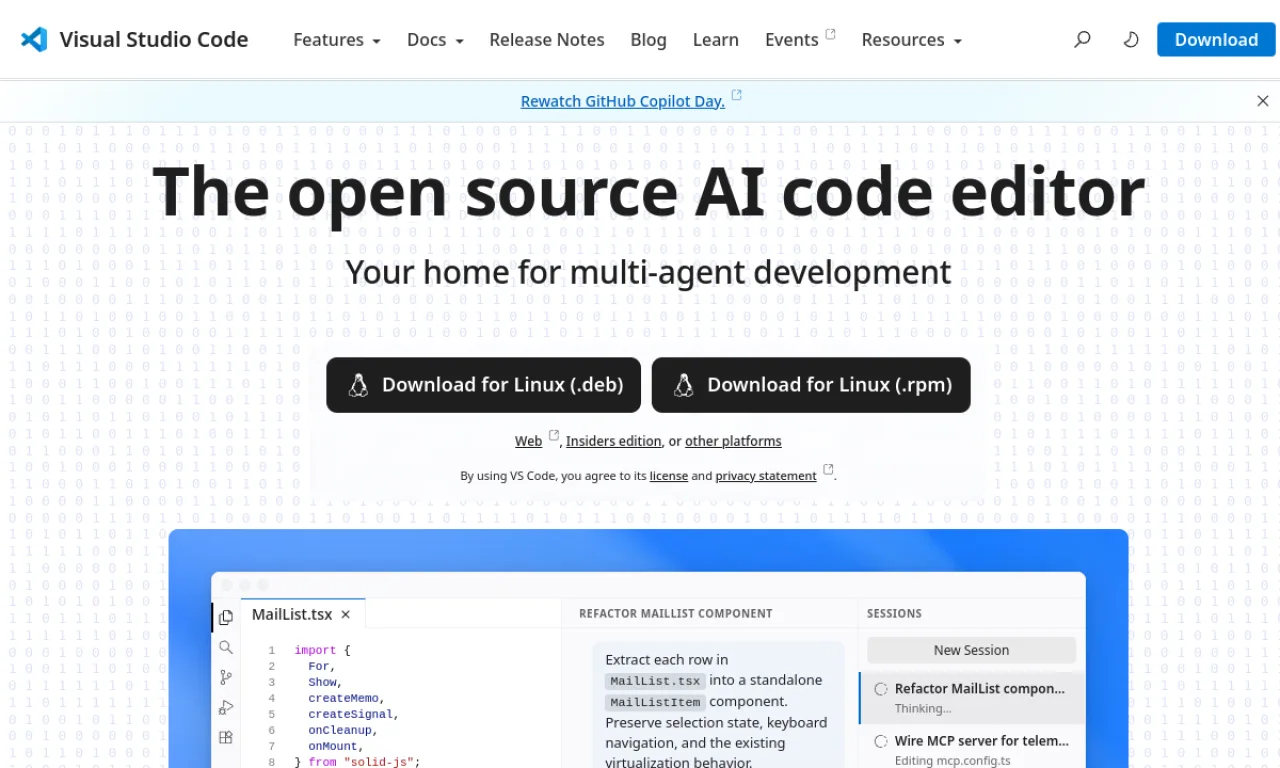 Screenshot of VS Code website