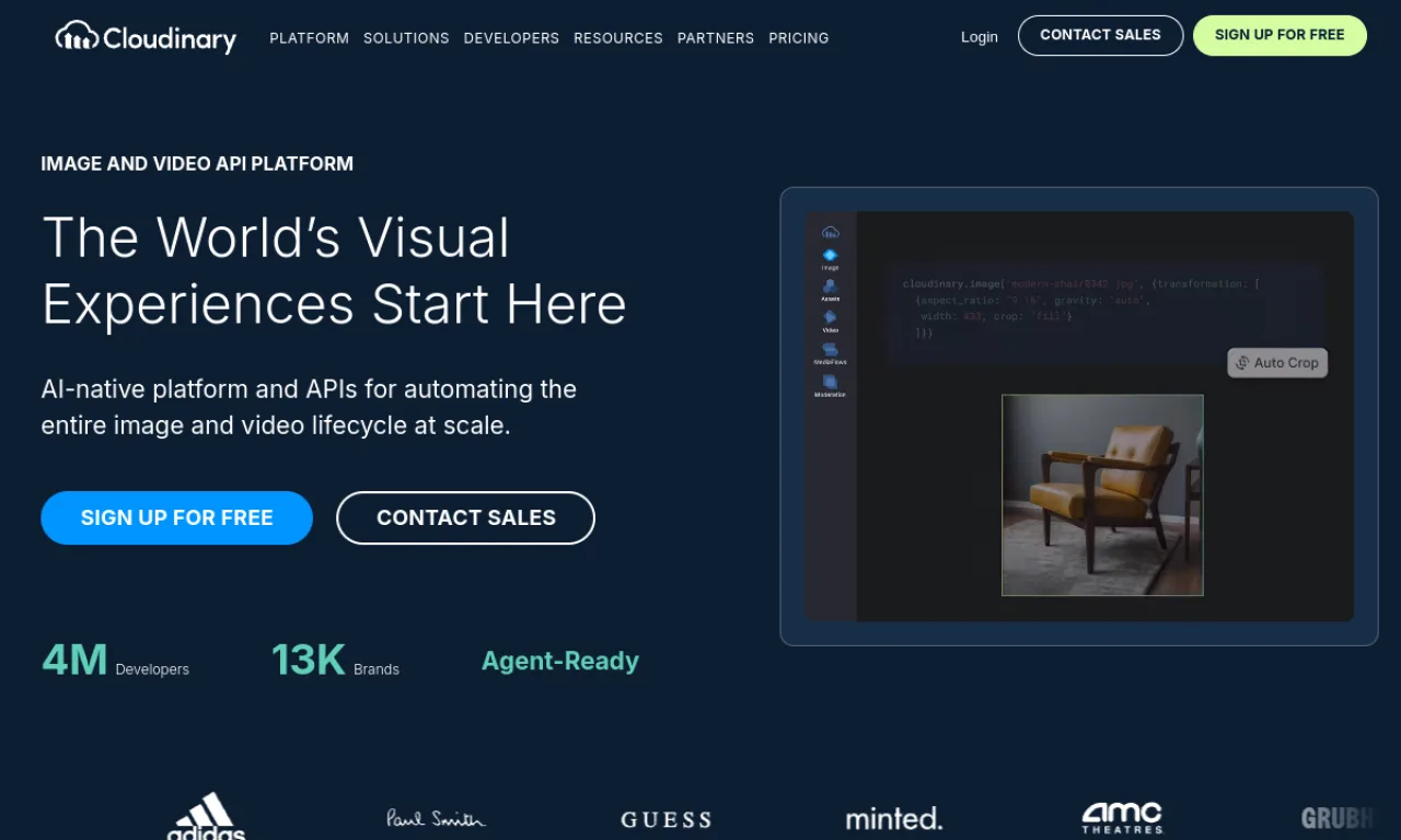 Screenshot of Cloudinary website