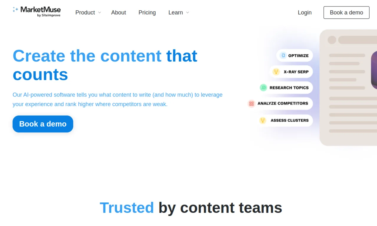 Screenshot of MarketMuse website