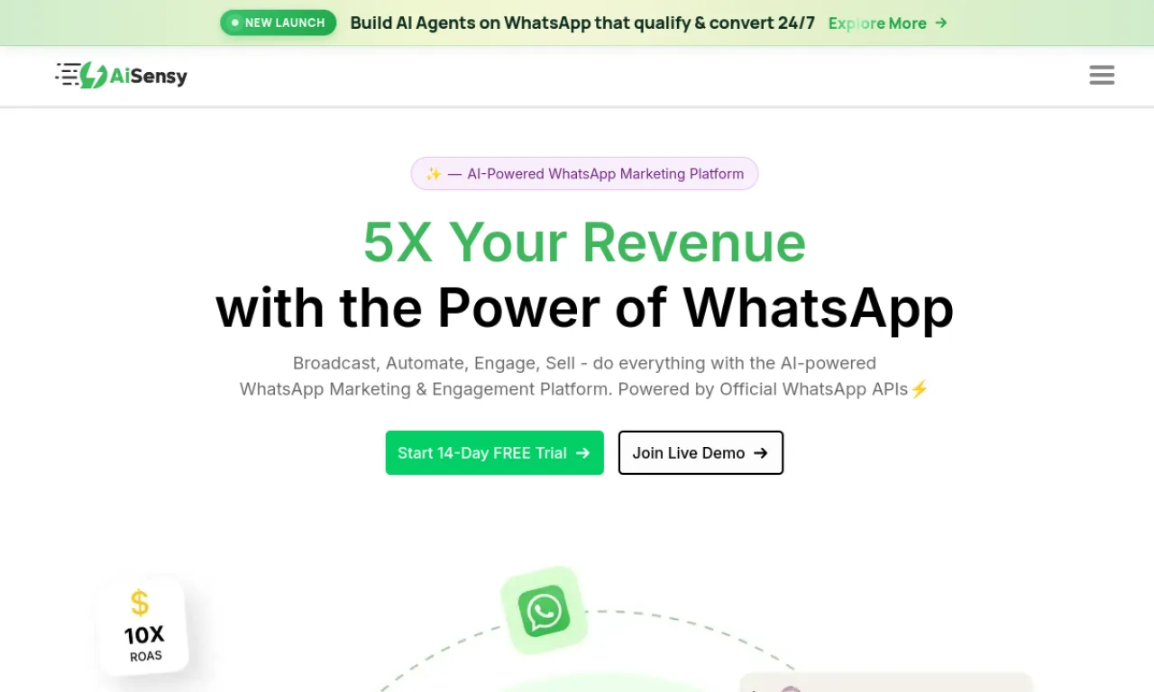 Screenshot of AiSensy website