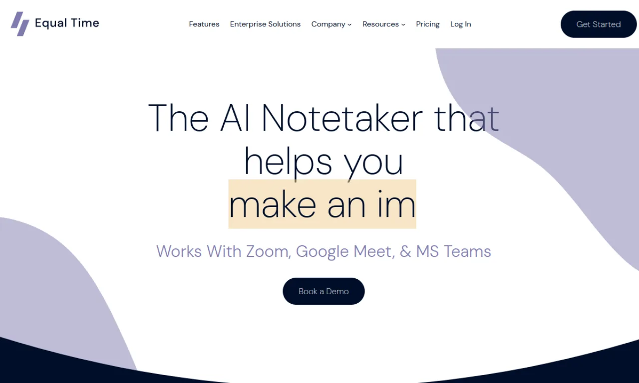 Screenshot of Equal Time website