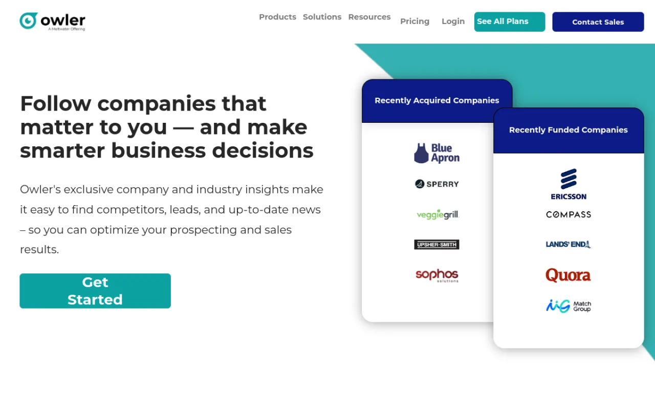 Screenshot of Owler website