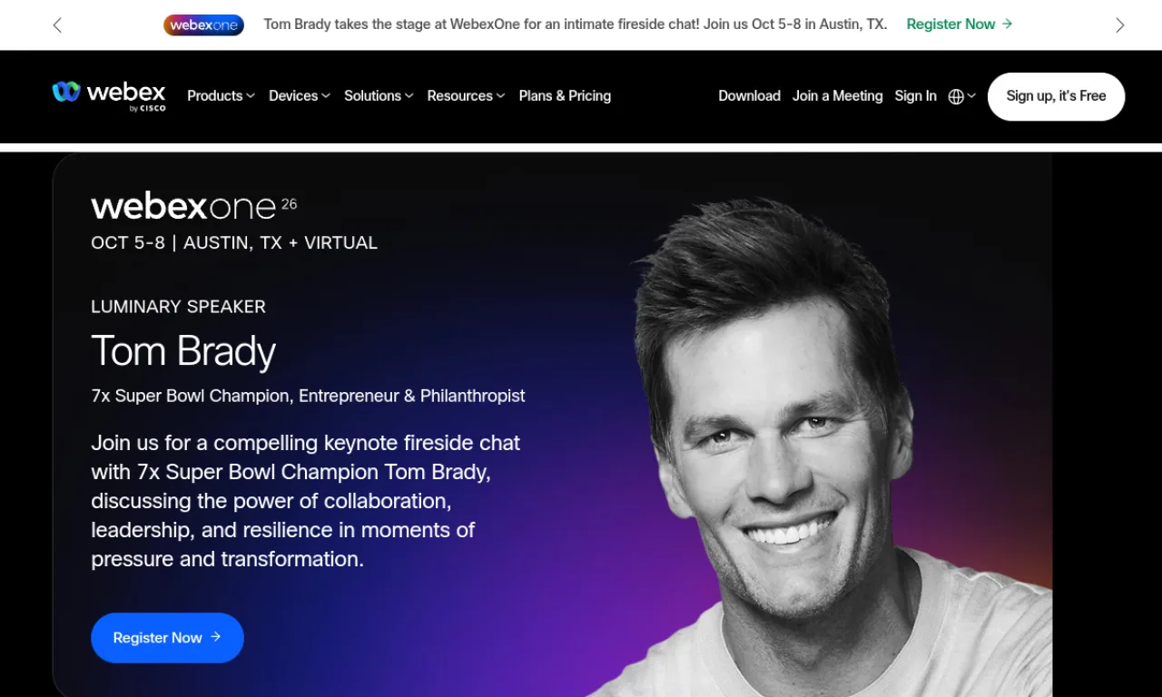 Screenshot of Webex Webinars website