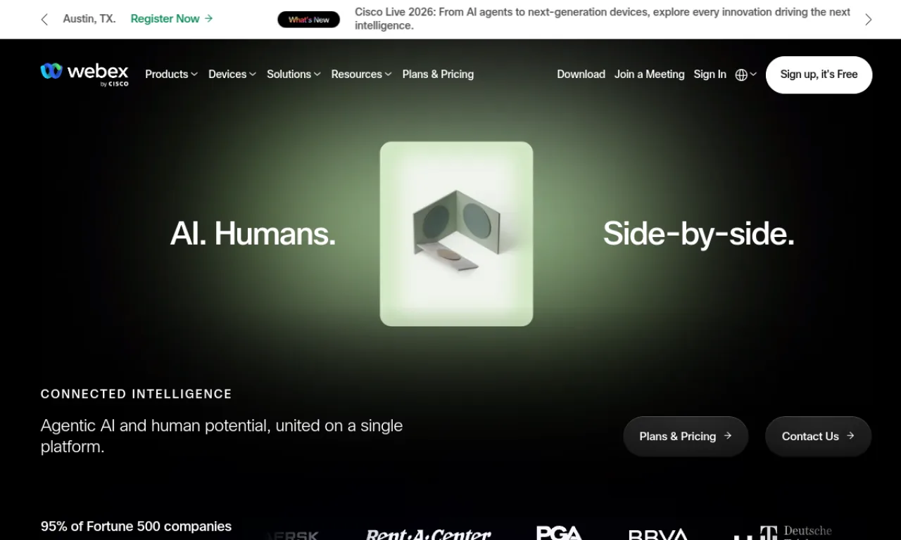 Screenshot of Webex Webinars website