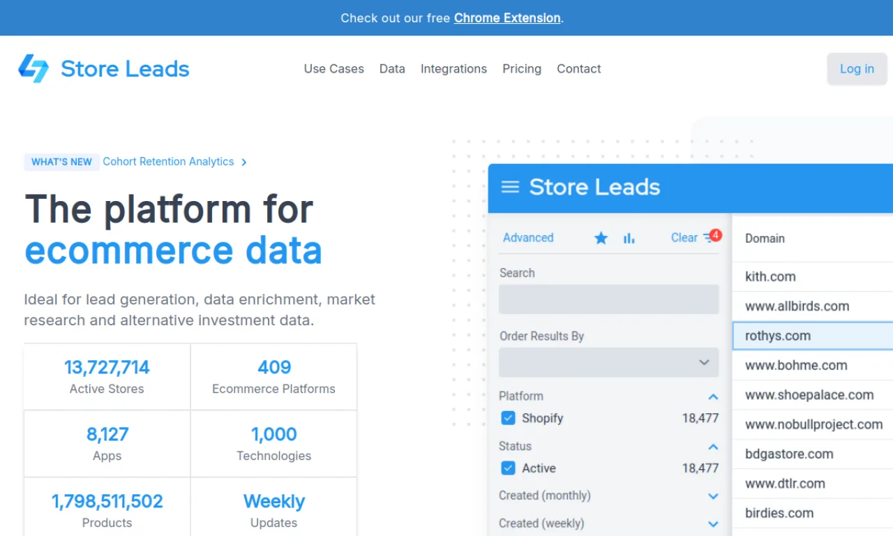 Screenshot of Storeleads website