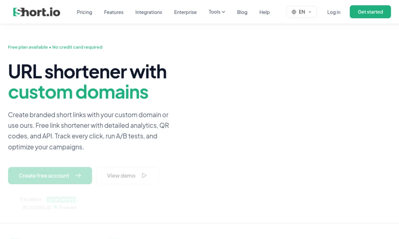 Screenshot of Short.io website