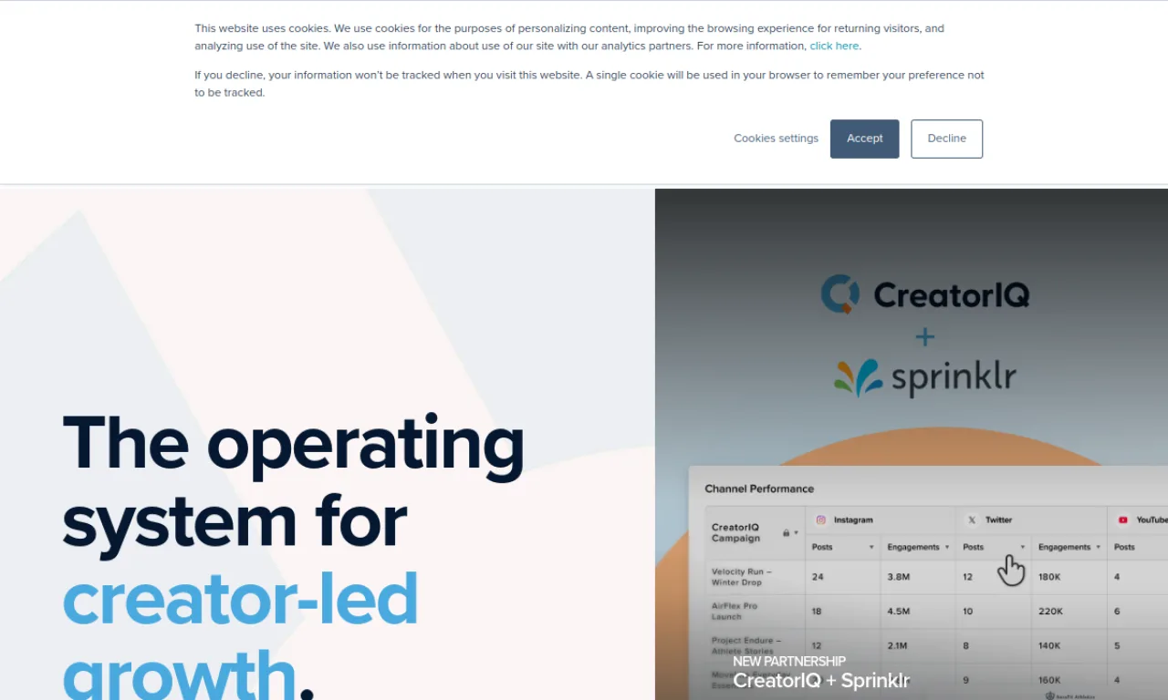 Screenshot of CreatorIQ website