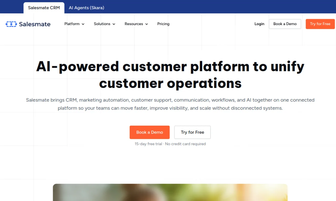Screenshot of Salesmate website