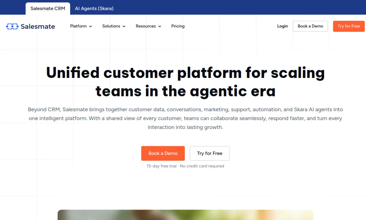 Screenshot of Salesmate website