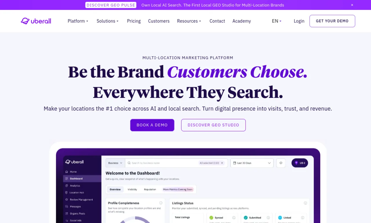 Screenshot of Uberall website