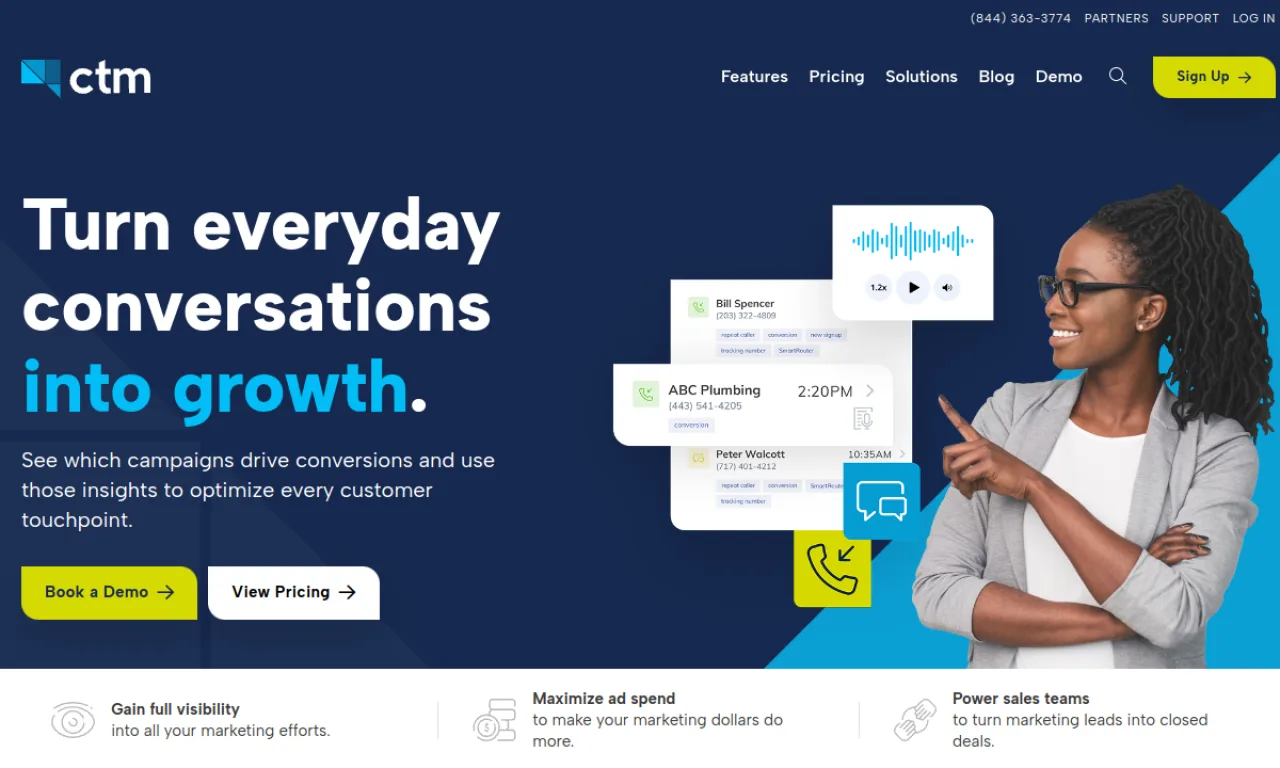 Screenshot of CallTrackingMetrics website