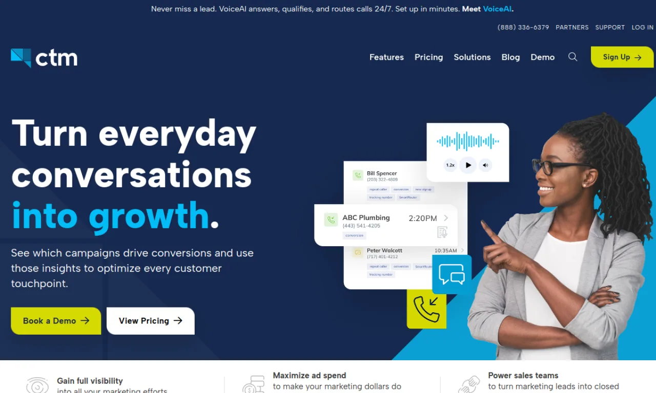 Screenshot of CallTrackingMetrics website