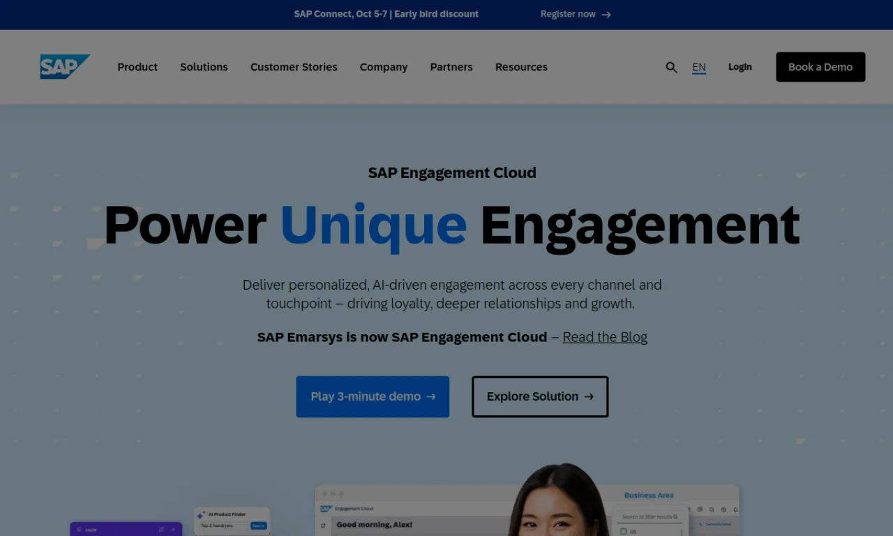 Screenshot of Emarsys website