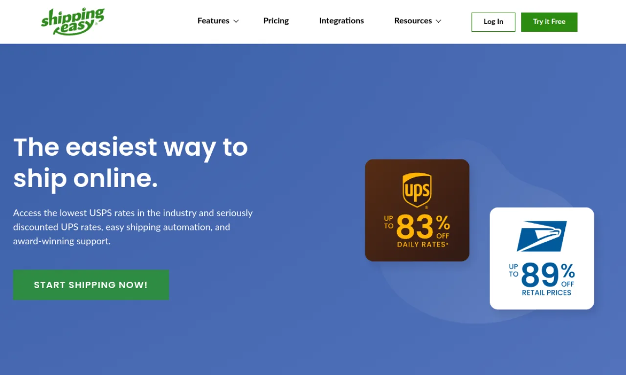 Screenshot of ShippingEasy website