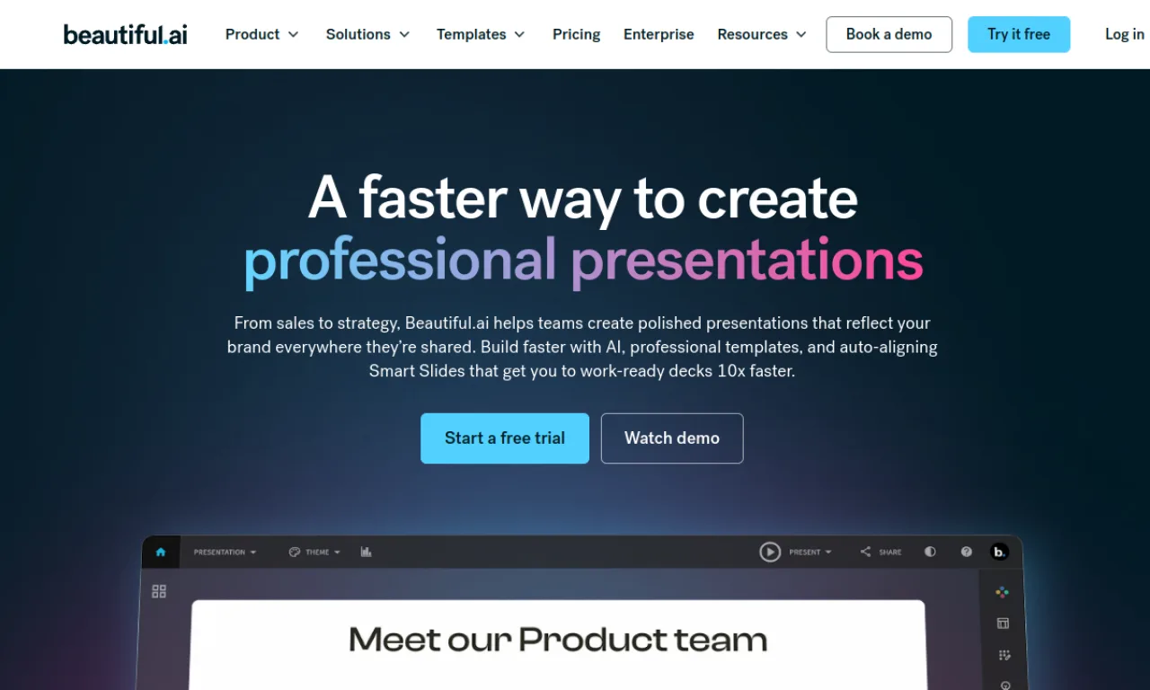 Screenshot of Beautiful.ai website