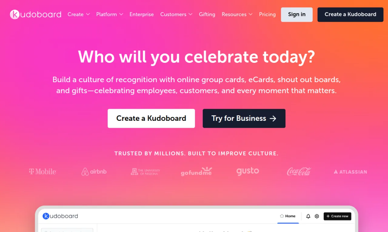 Screenshot of Thankbox / Kudoboard website