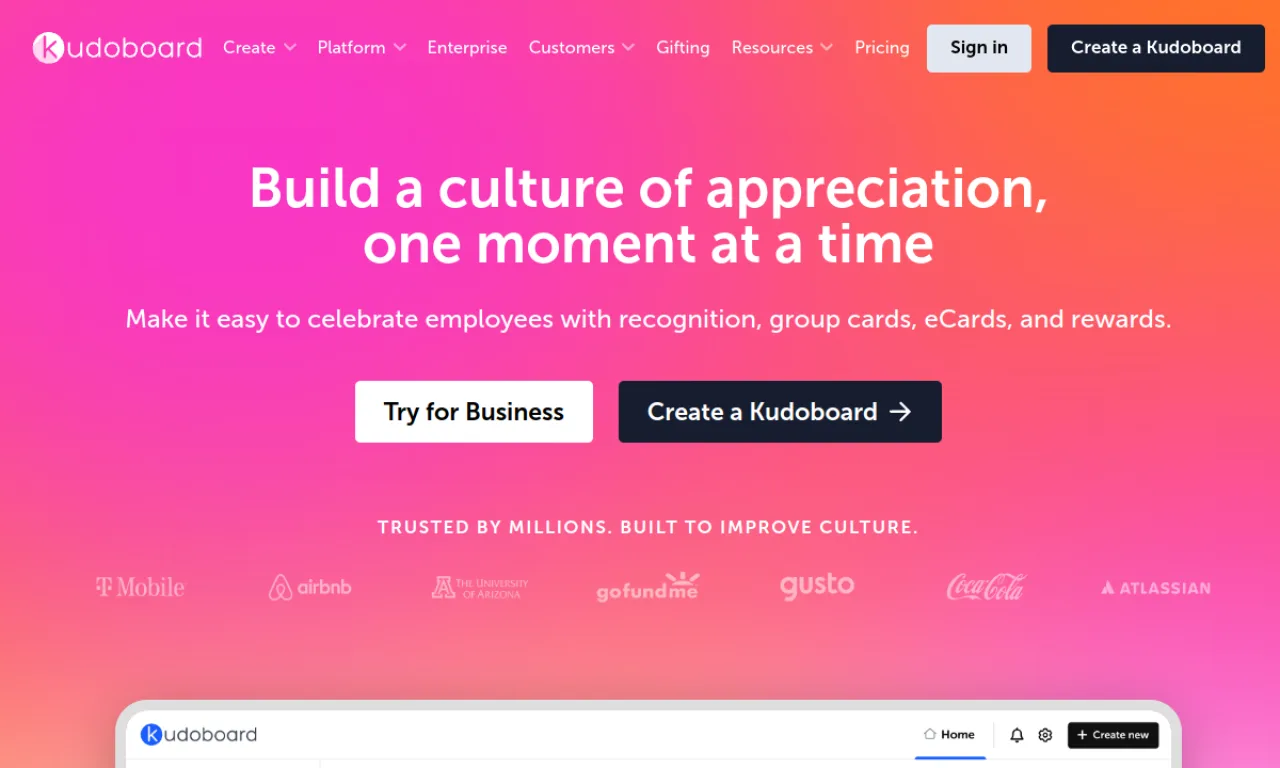 Screenshot of Thankbox / Kudoboard website