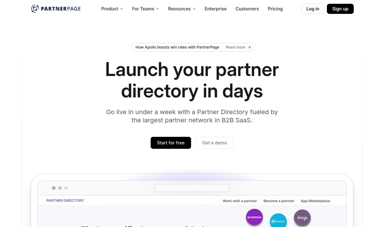 Screenshot of PartnerPage / vendor directories website