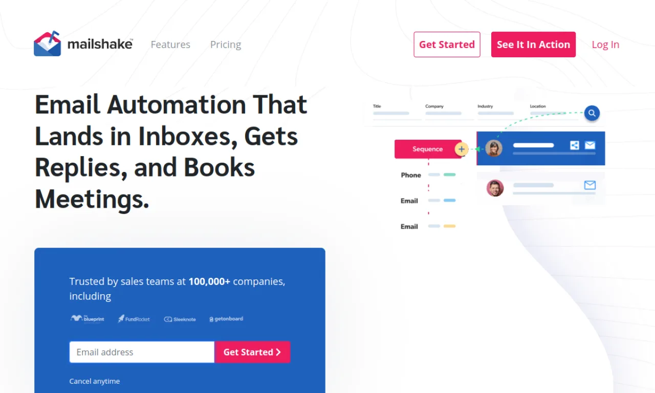 Screenshot of Mailshake website