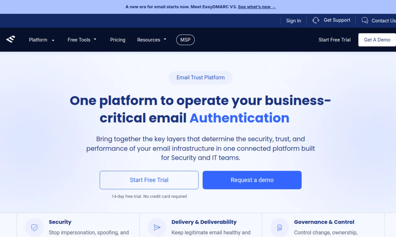 Screenshot of EasyDMARC website