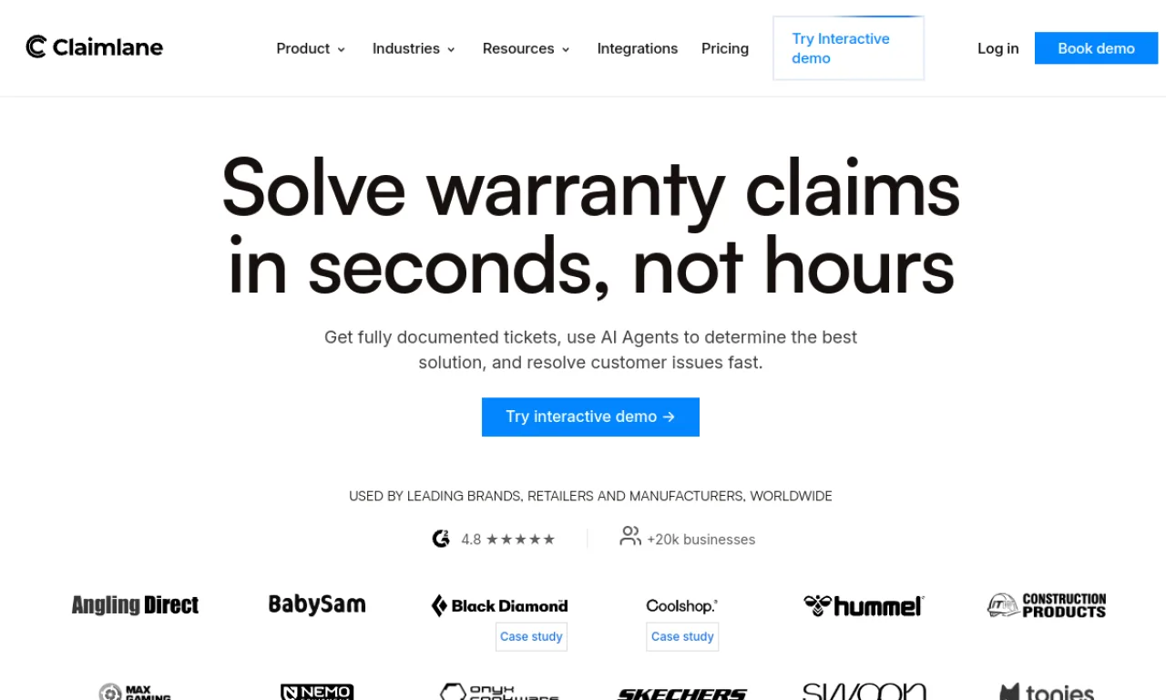 Screenshot of Claimlane website