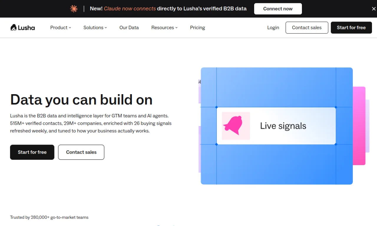 Screenshot of Lusha website