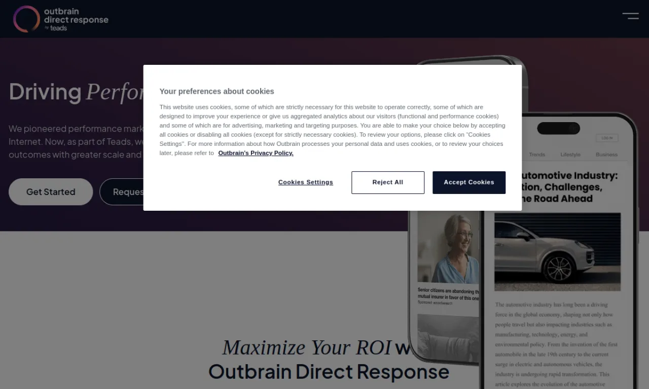 Screenshot of Outbrain website