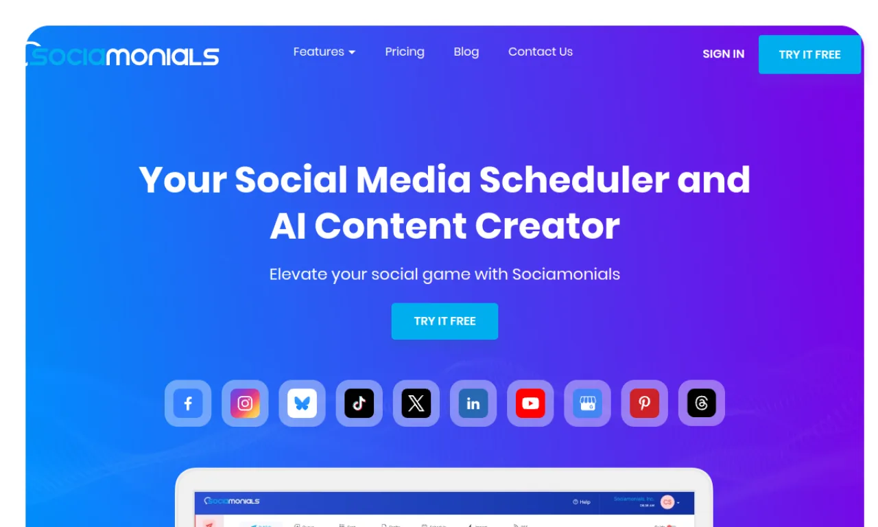 Screenshot of Sociamonials website