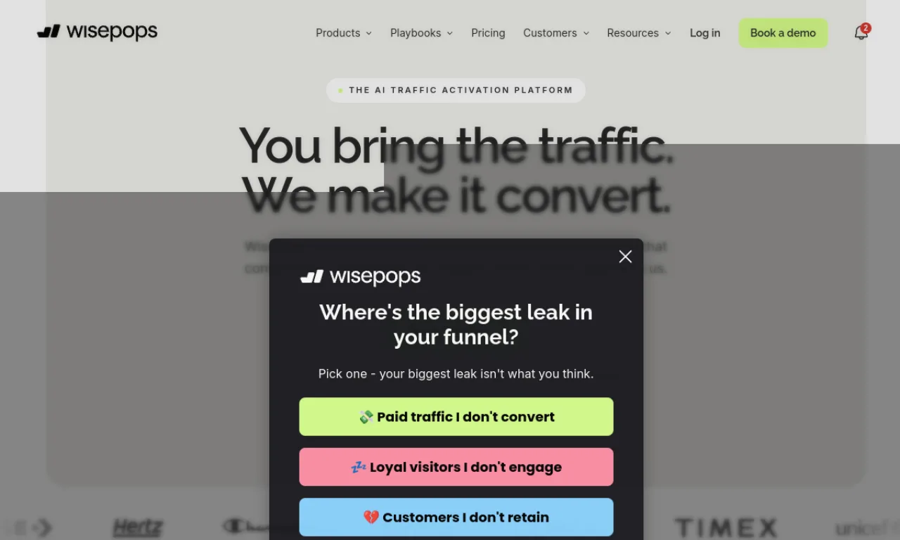 Screenshot of Wisepops website
