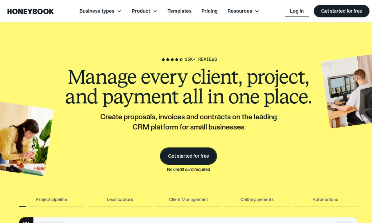 Screenshot of HoneyBook website