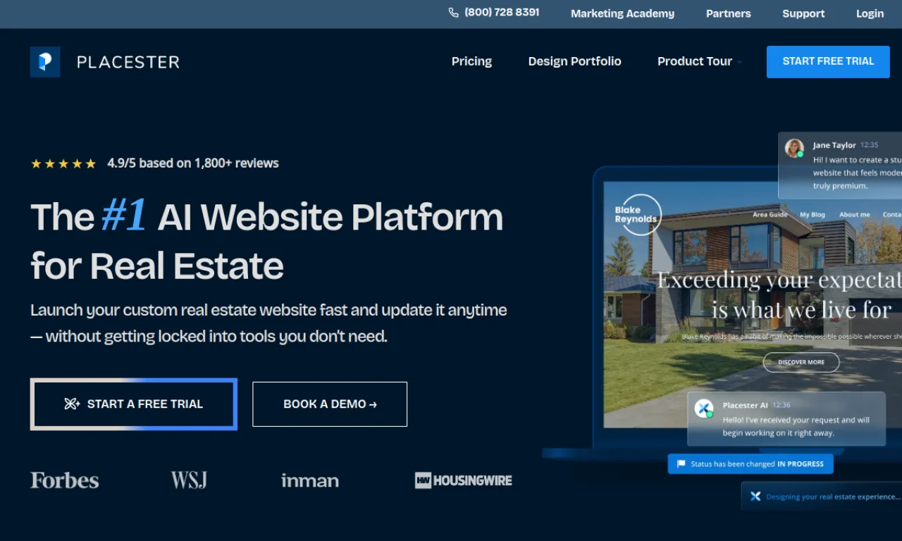 Screenshot of Placester website