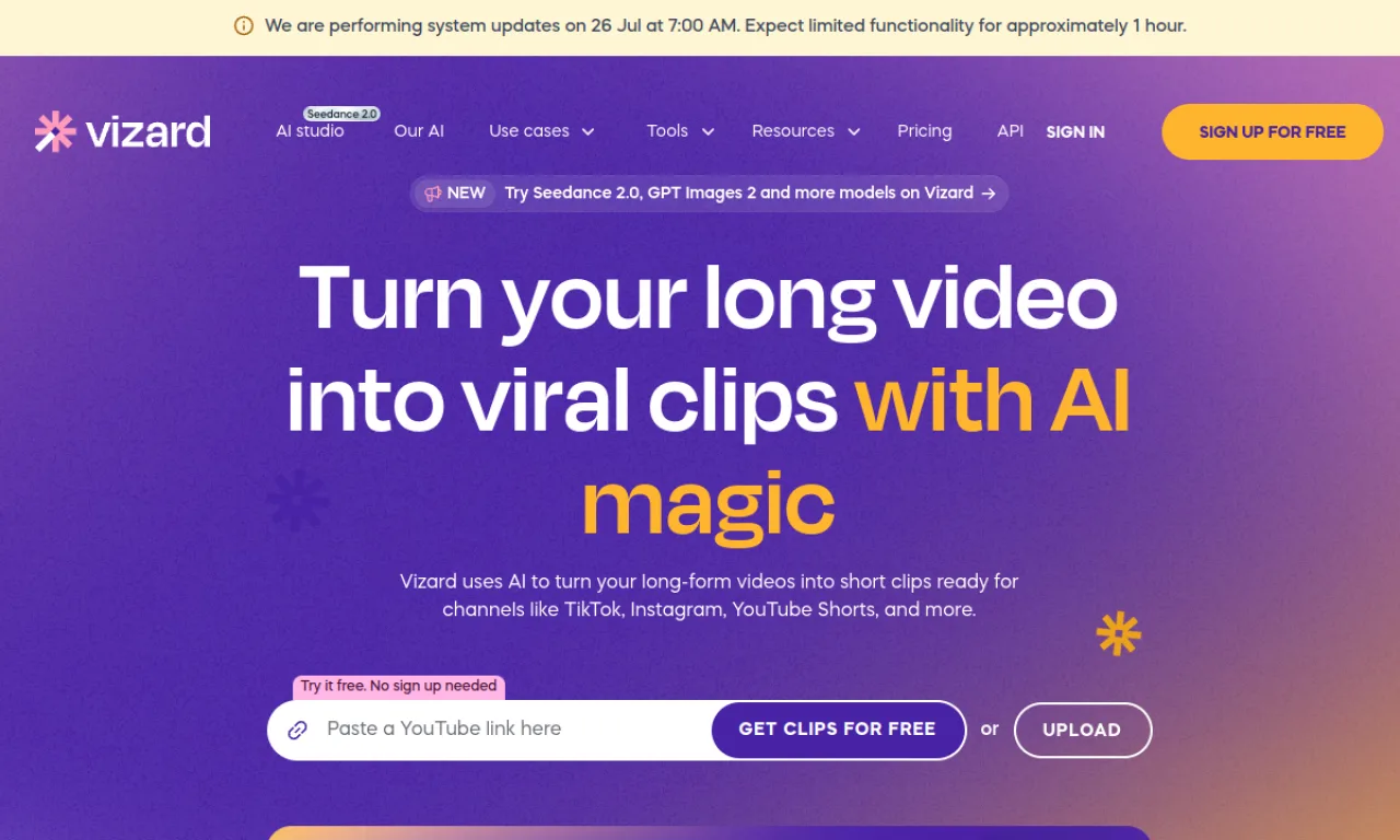 Screenshot of Vizard website