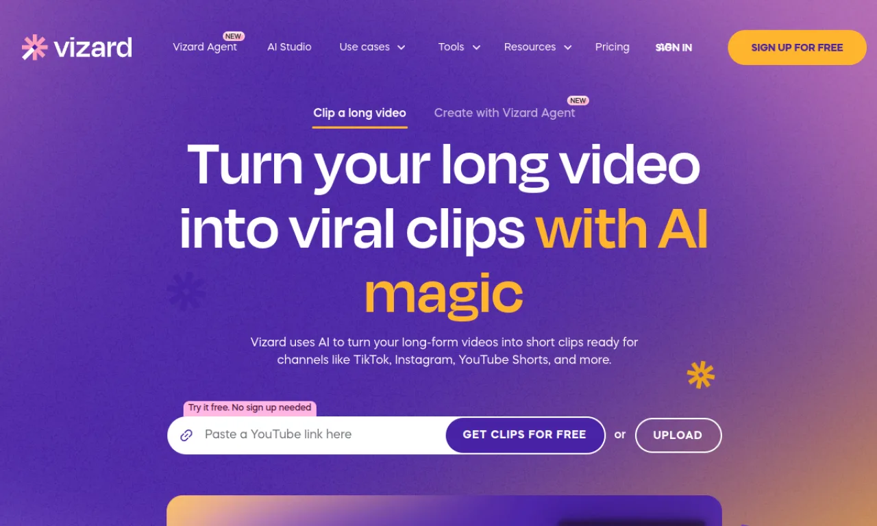 Screenshot of Vizard website