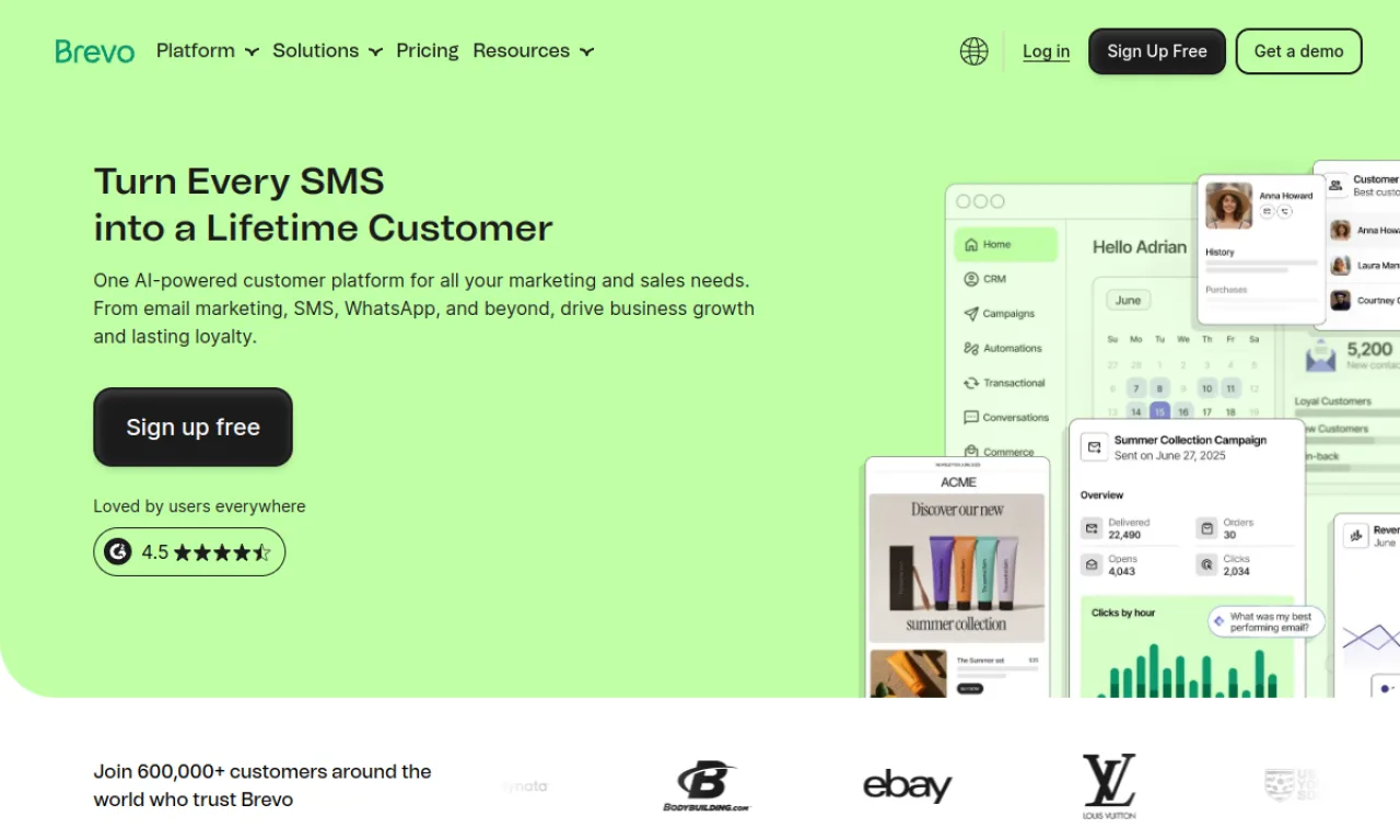 Screenshot of Brevo CRM website