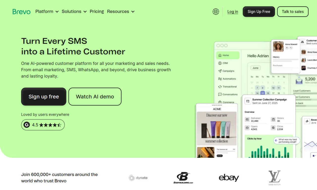 Screenshot of Brevo CRM website