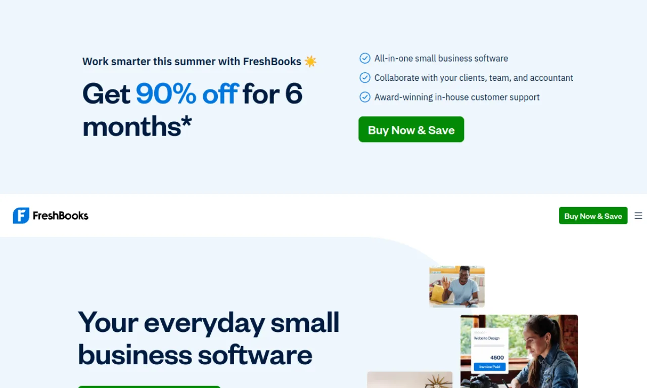 Screenshot of FreshBooks website