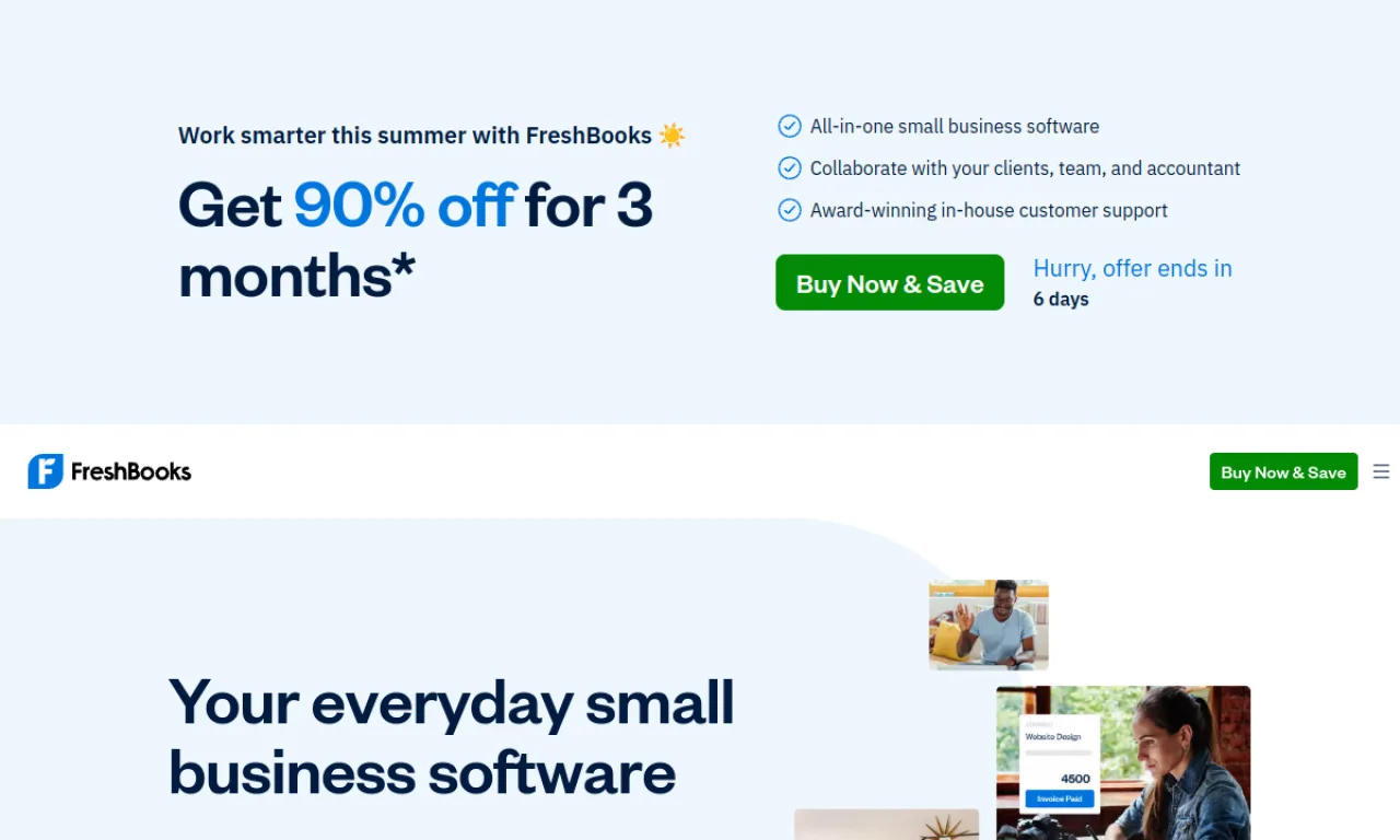Screenshot of FreshBooks website