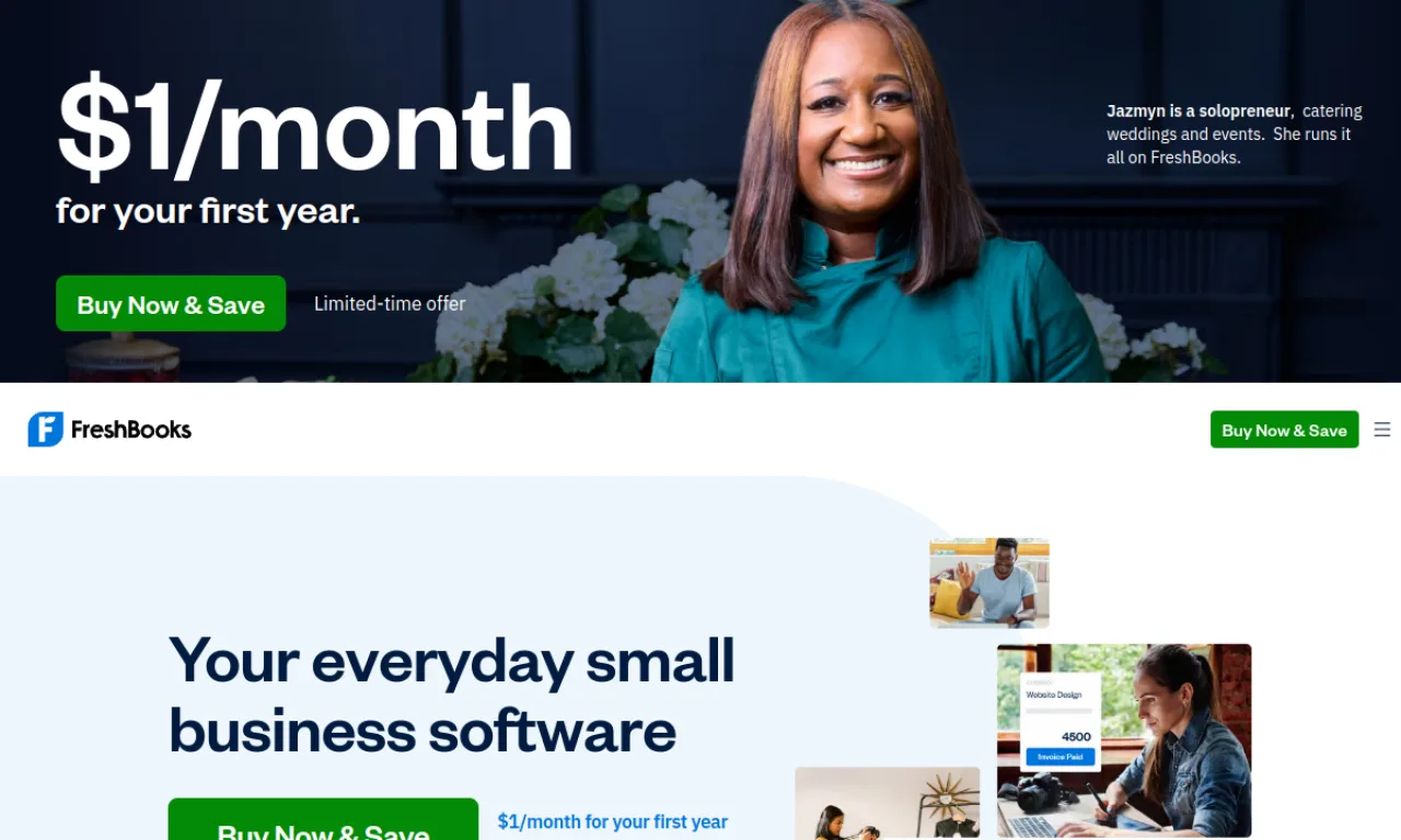 Screenshot of FreshBooks website