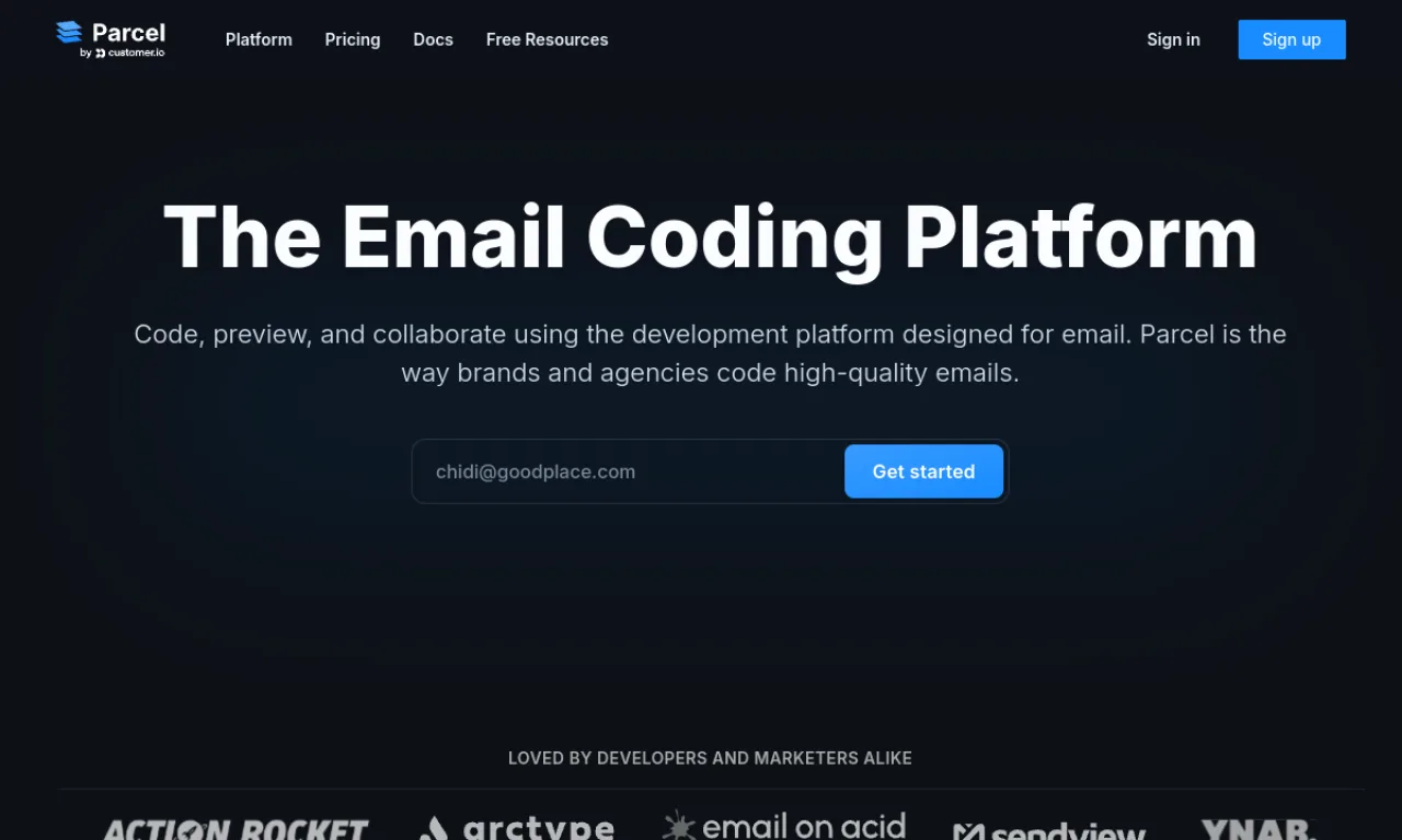Screenshot of Parcel website