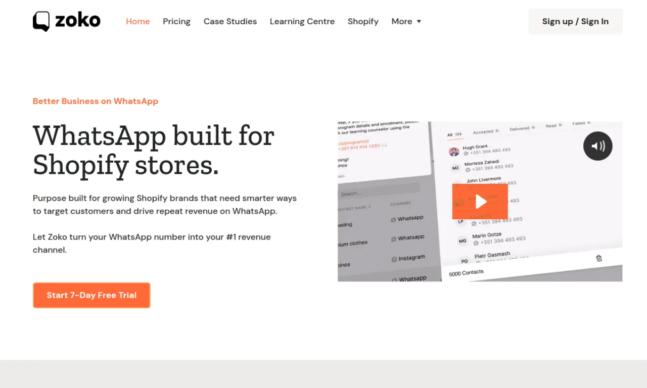 Screenshot of Zoko website