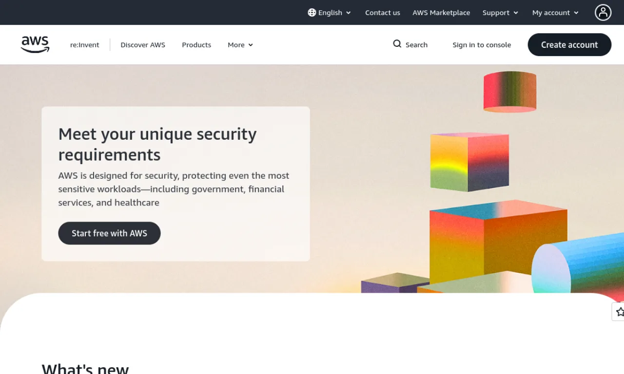 Screenshot of AWS website