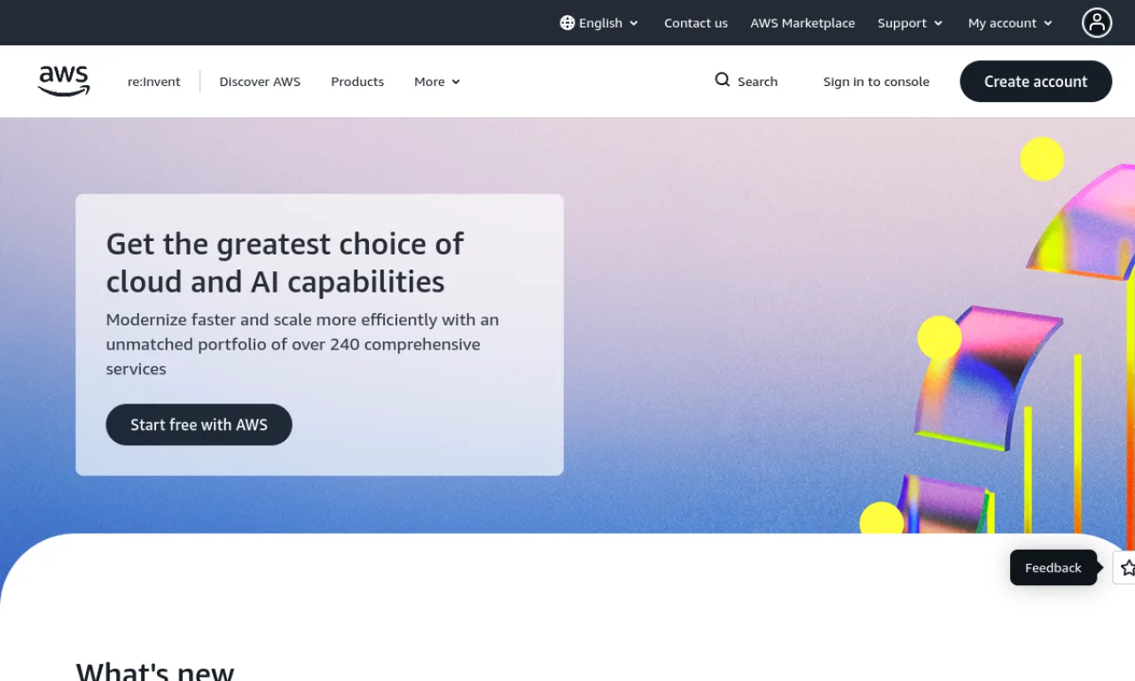 Screenshot of AWS website