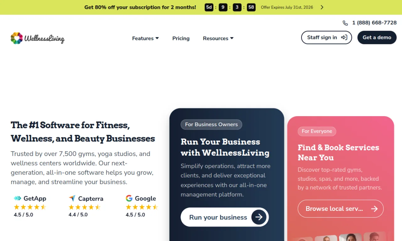 Screenshot of WellnessLiving website
